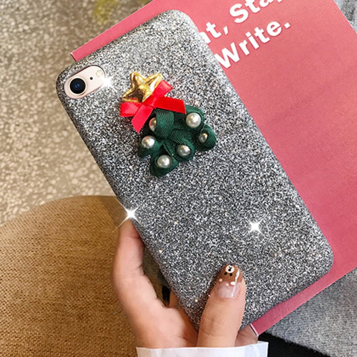 For iPhone SE 2020 & 8 & 7 Creative Cute Christmas Tree Drop-proof Sequins Glitter Powder Protective Back Cover Case