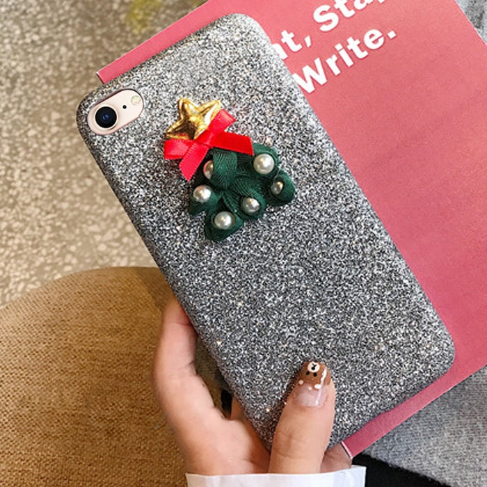 For iPhone SE 2020 & 8 & 7 Creative Cute Christmas Tree Drop-proof Sequins Glitter Powder Protective Back Cover Case