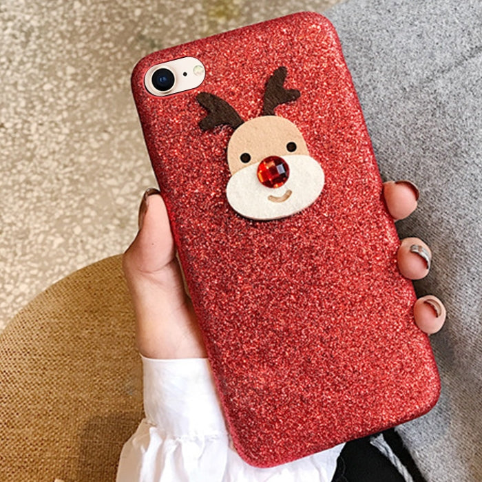 For iPhone SE 2020 & 8 & 7 Creative Cute Christmas Elk Drop-proof Sequins Glitter Powder Protective Back Cover Case