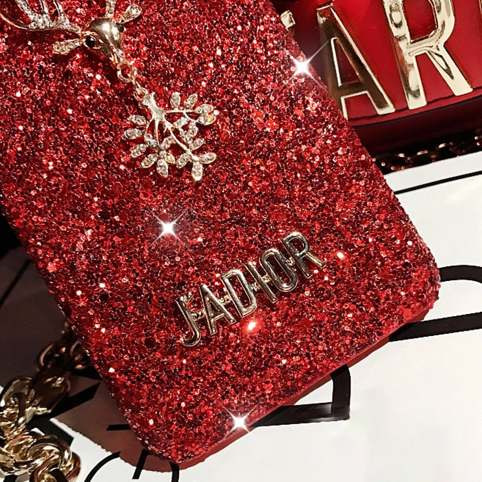 For iPhone SE 2020 & 8 & 7 Fashion Cute 3D Diamond Elk Pattern Glitter Powder Protective Back Cover Case