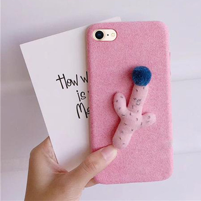 For iPhone SE 2020 & 8 & 7 Fashion Cute 3D Cactus Pattern Flannel Protective Back Cover Case