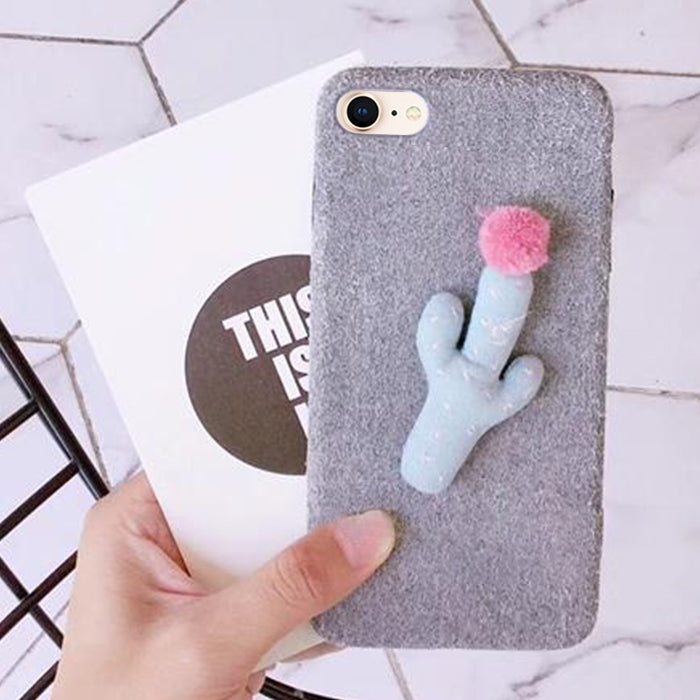 For iPhone SE 2020 & 8 & 7 Fashion Cute 3D Cactus Pattern Flannel Protective Back Cover Case