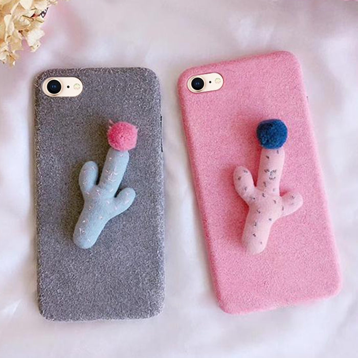 For iPhone SE 2020 & 8 & 7 Fashion Cute 3D Cactus Pattern Flannel Protective Back Cover Case