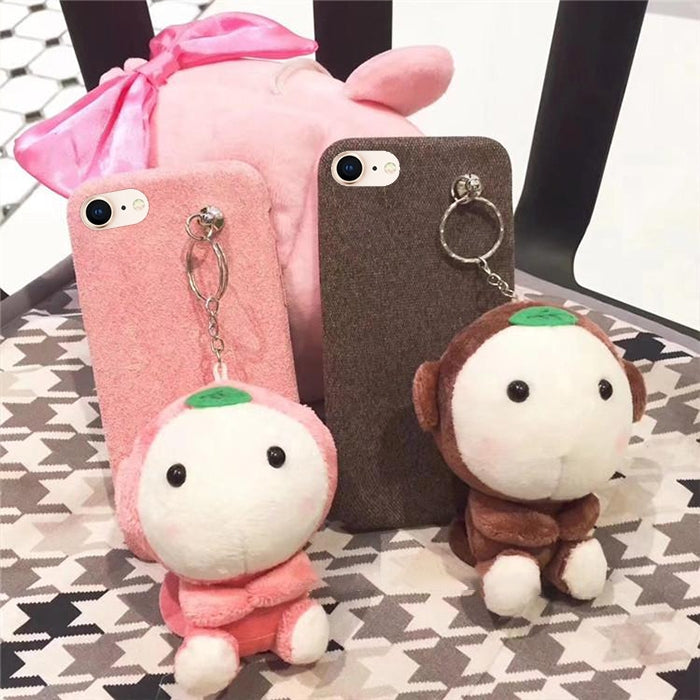 For iPhone SE 2020 & 8 & 7 Plush Monkey Doll Protective Back Cover Case