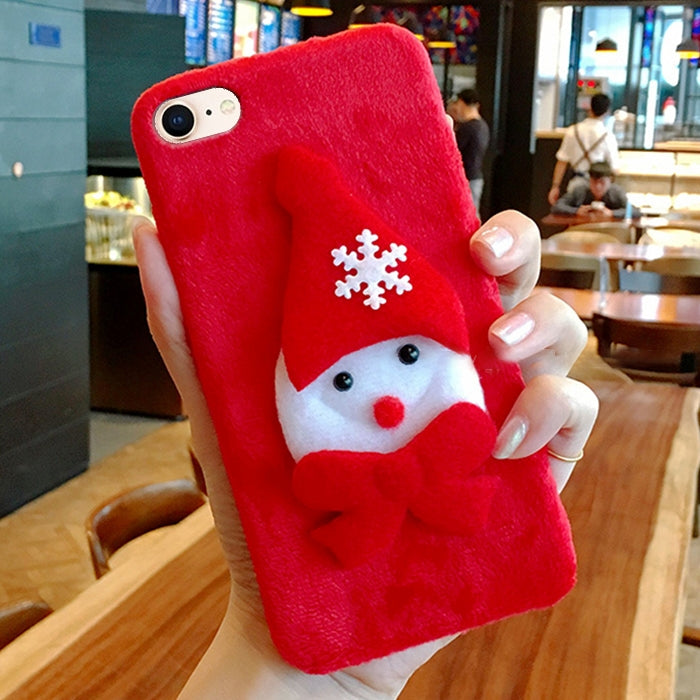 For iPhone SE 2020 & 8 & 7 Christmas Series Plush Cartoon Snowman Protective Back Cover Case
