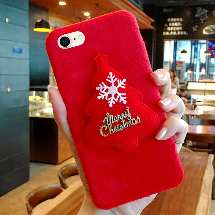 For iPhone SE 2020 & 8 & 7 Christmas Series Plush Christmas Tree Protective Back Cover Case