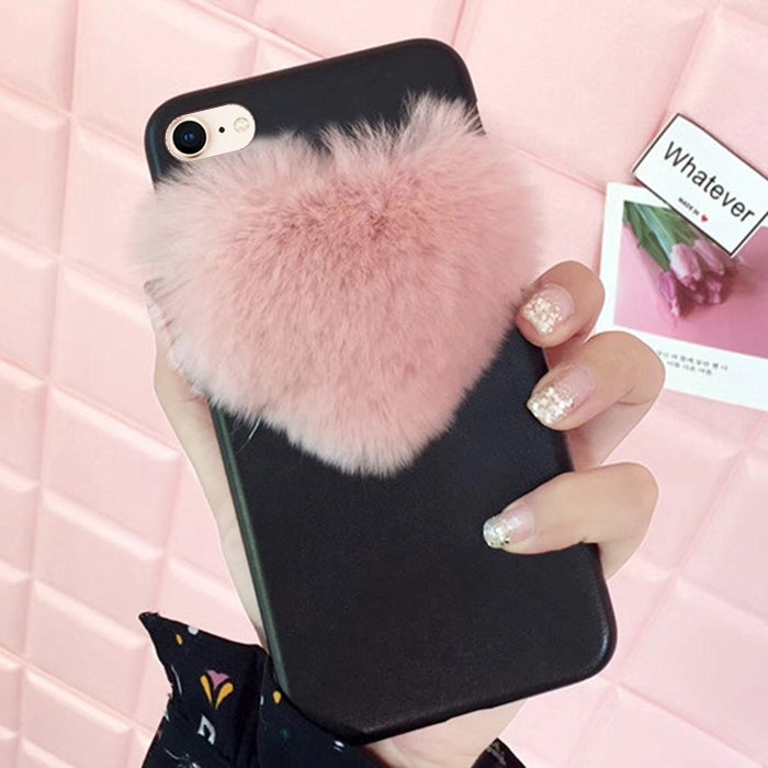 For iPhone SE 2020 & 8 & 7 Plush Heart-shaped Protective Back Cover Case