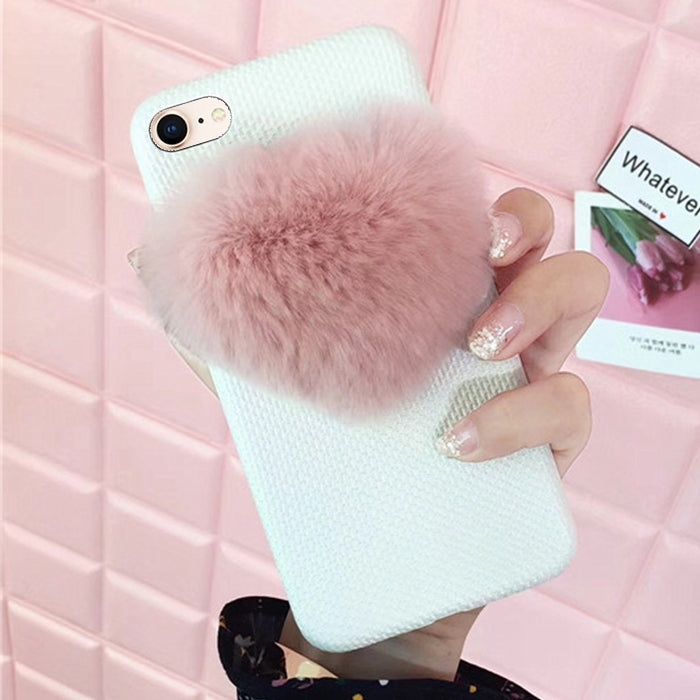 For iPhone SE 2020 & 8 & 7 Plush Heart-shaped Protective Back Cover Case