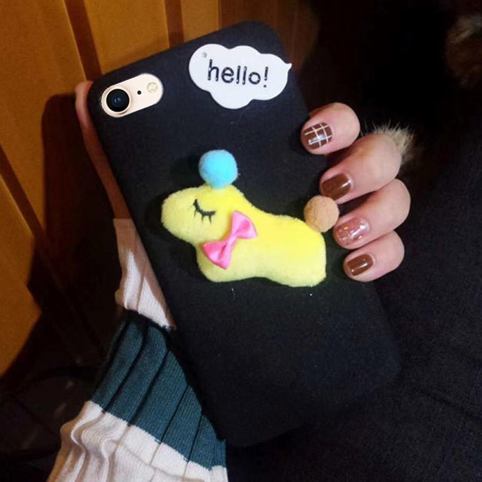 For iPhone SE 2020 & 8 & 7 Lovely Cartoon Plush Dog Doll Protective Back Cover Case (Black)