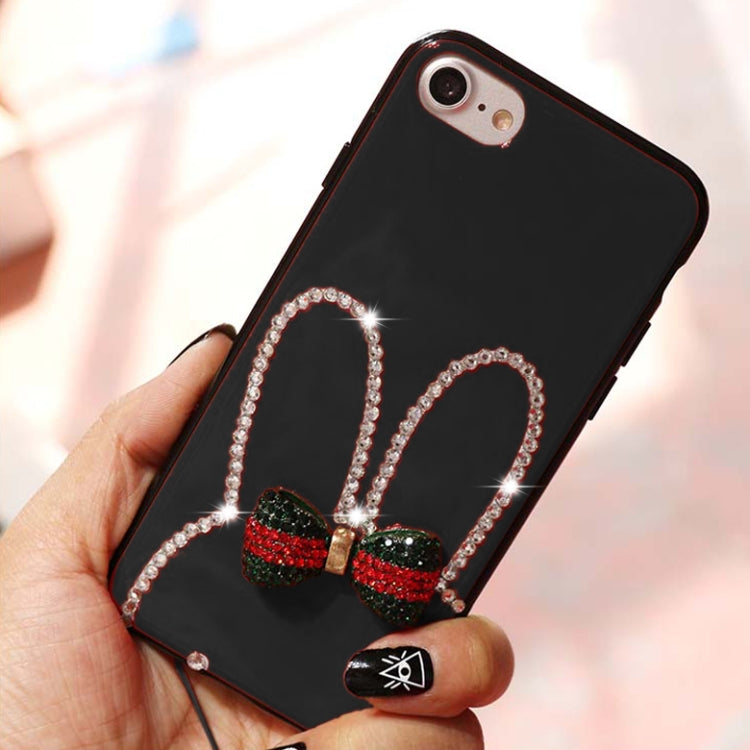 For iPhone SE 2020 & 8 & 7 Diamante Bowknot Rabbit Ear Full Coverage Drop-proof Protective Back Cover Case