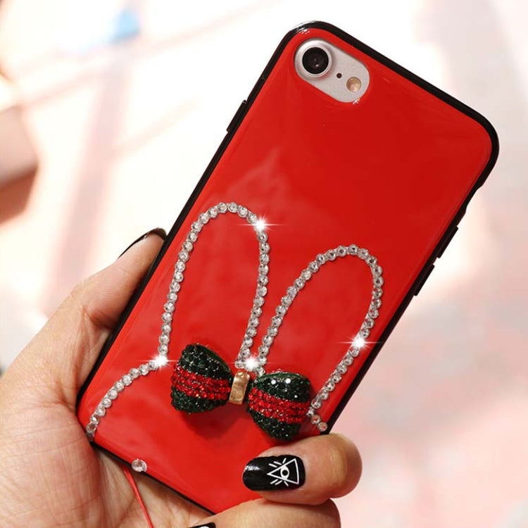 For iPhone SE 2020 & 8 & 7 Diamante Bowknot Rabbit Ear Full Coverage Drop-proof Protective Back Cover Case