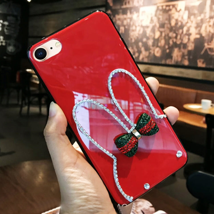 For iPhone SE 2020 & 8 & 7 Diamante Bowknot Rabbit Ear Full Coverage Drop-proof Protective Back Cover Case