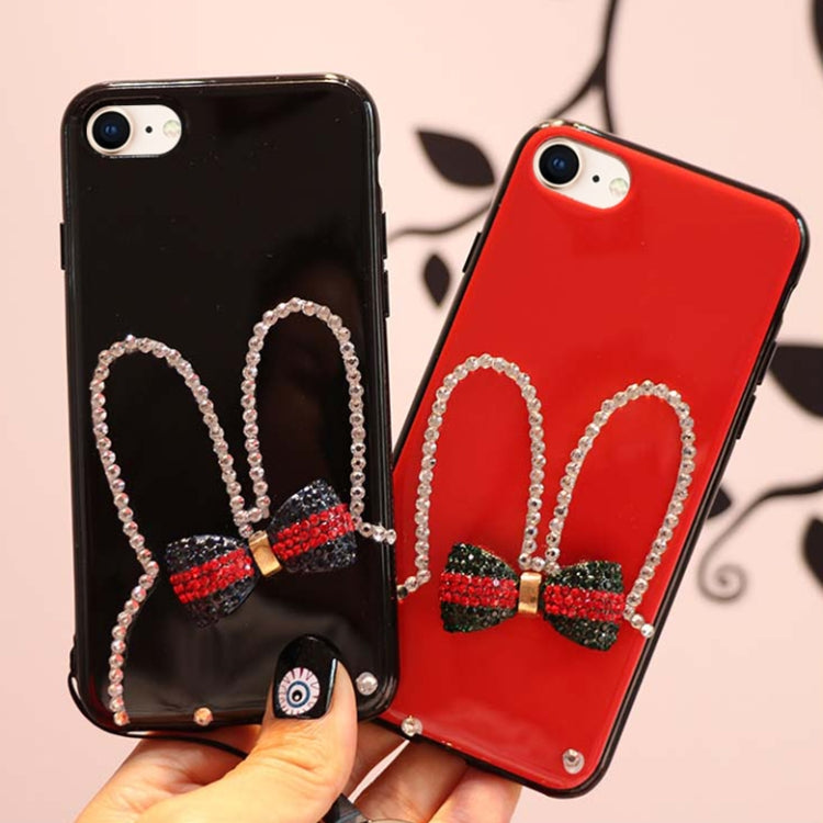 For iPhone SE 2020 & 8 & 7 Diamante Bowknot Rabbit Ear Full Coverage Drop-proof Protective Back Cover Case