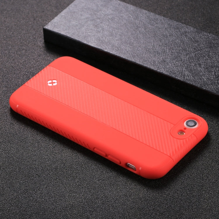 TOTUDESIGN For iPhone SE 2020 & 8 & 7 Carbon Fiber Texture TPU Anti-slip Soft Protective Back Cover Case (Red)