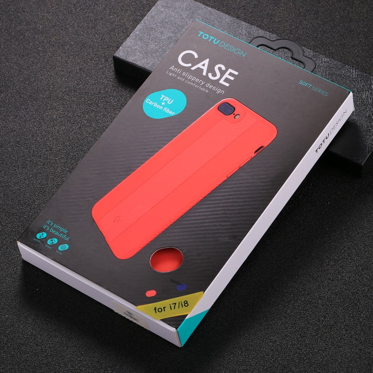 TOTUDESIGN For iPhone SE 2020 & 8 & 7 Carbon Fiber Texture TPU Anti-slip Soft Protective Back Cover Case (Red)