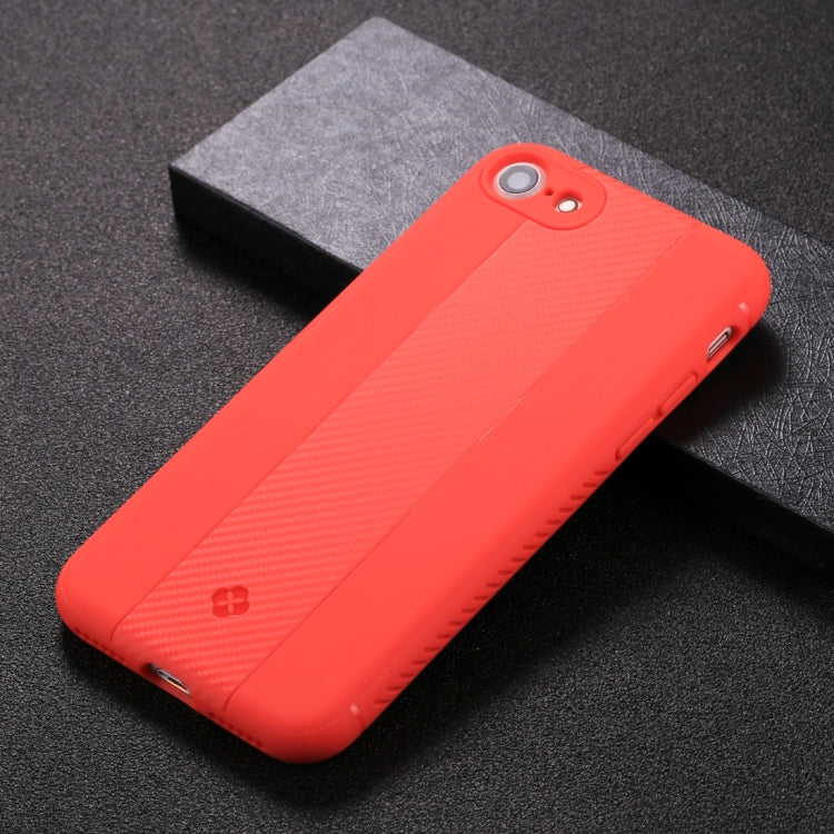 TOTUDESIGN For iPhone SE 2020 & 8 & 7 Carbon Fiber Texture TPU Anti-slip Soft Protective Back Cover Case (Red)