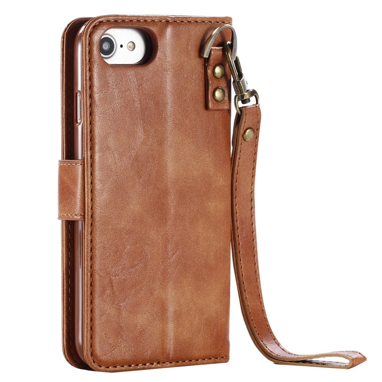 For iPhone SE 2020 & 8 & 7 Retro Cowhide Texture Magnetic Absorption Detachable Back Cover Horizontal Flip Leather Case with Holder & Card Slots & Wallet & Photo Frame & Lanyard