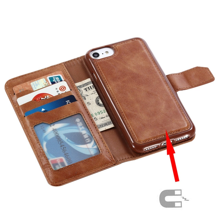 For iPhone SE 2020 & 8 & 7 Retro Cowhide Texture Magnetic Absorption Detachable Back Cover Horizontal Flip Leather Case with Holder & Card Slots & Wallet & Photo Frame & Lanyard