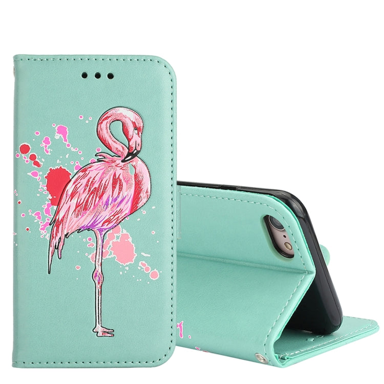 For iPhone SE 2020 & 8 & 7 Glittery Powder Flamingo Print Horizontal Flip Leather Case with Holder & Wallet & Card Slots & Photo Frame
