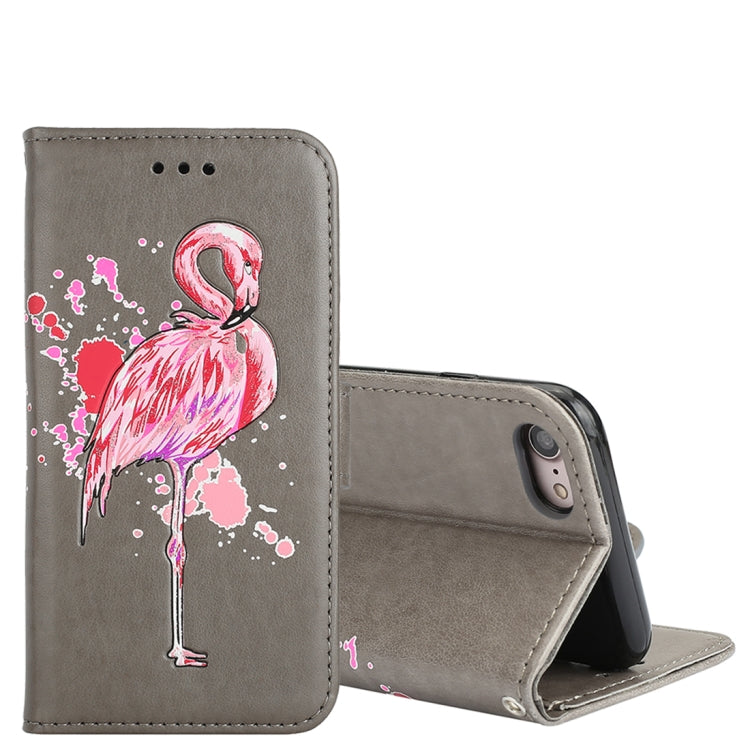 For iPhone SE 2020 & 8 & 7 Glittery Powder Flamingo Print Horizontal Flip Leather Case with Holder & Wallet & Card Slots & Photo Frame