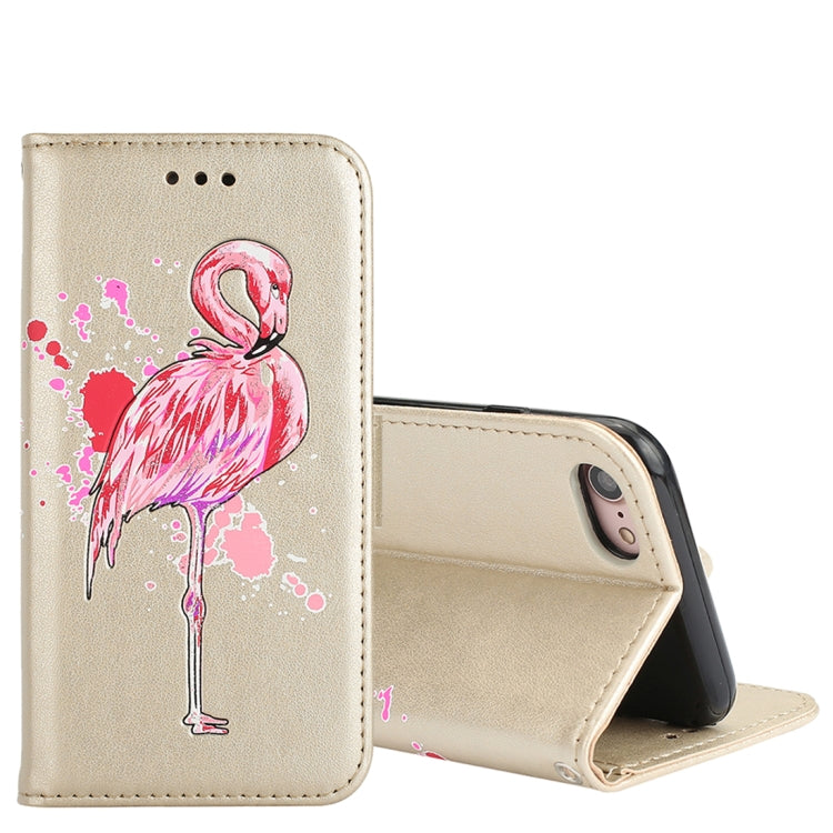 For iPhone SE 2020 & 8 & 7 Glittery Powder Flamingo Print Horizontal Flip Leather Case with Holder & Wallet & Card Slots & Photo Frame