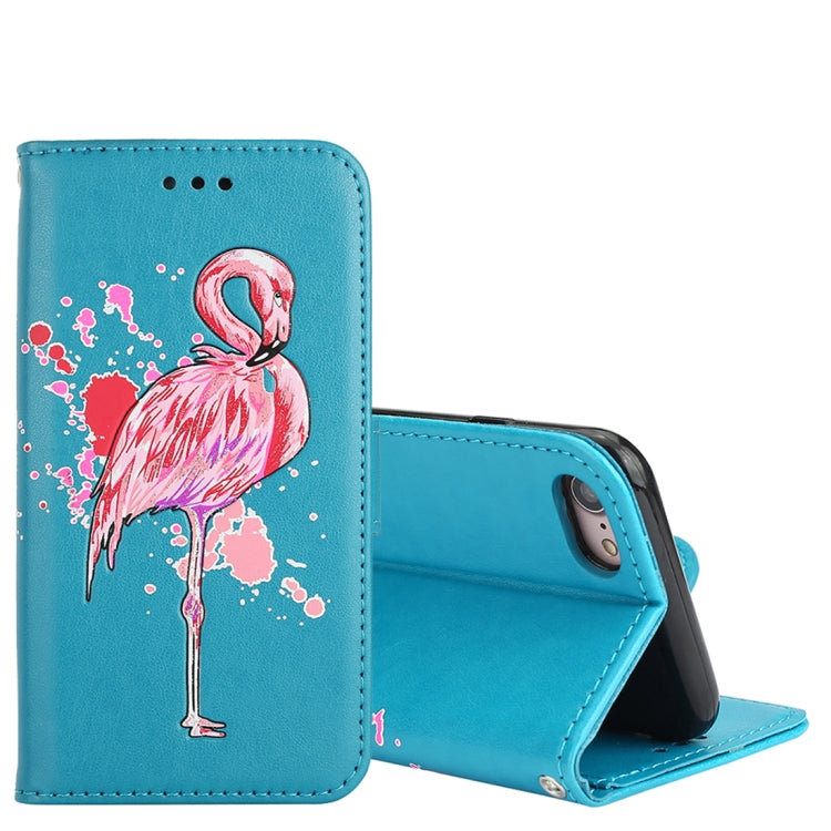 For iPhone SE 2020 & 8 & 7 Glittery Powder Flamingo Print Horizontal Flip Leather Case with Holder & Wallet & Card Slots & Photo Frame