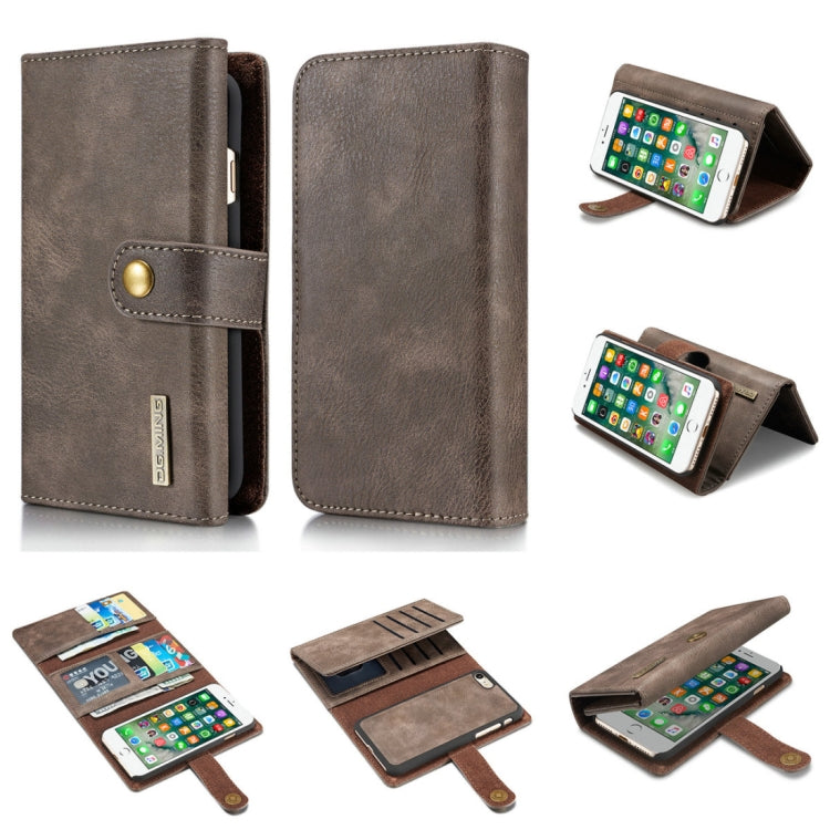 DG.MING For iPhone SE 2020 & 8 & 7 Triple Fold Crazy Horse Texture Horizontal Flip Magnetic Protective Case with Holder & Card Slots & Wallet
