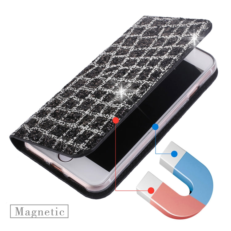 For iPhone SE 2020 & 8 & 7 Crack Texture Sequins Magnetic Horizontal Flip Leather Case with Holder & Card Slots