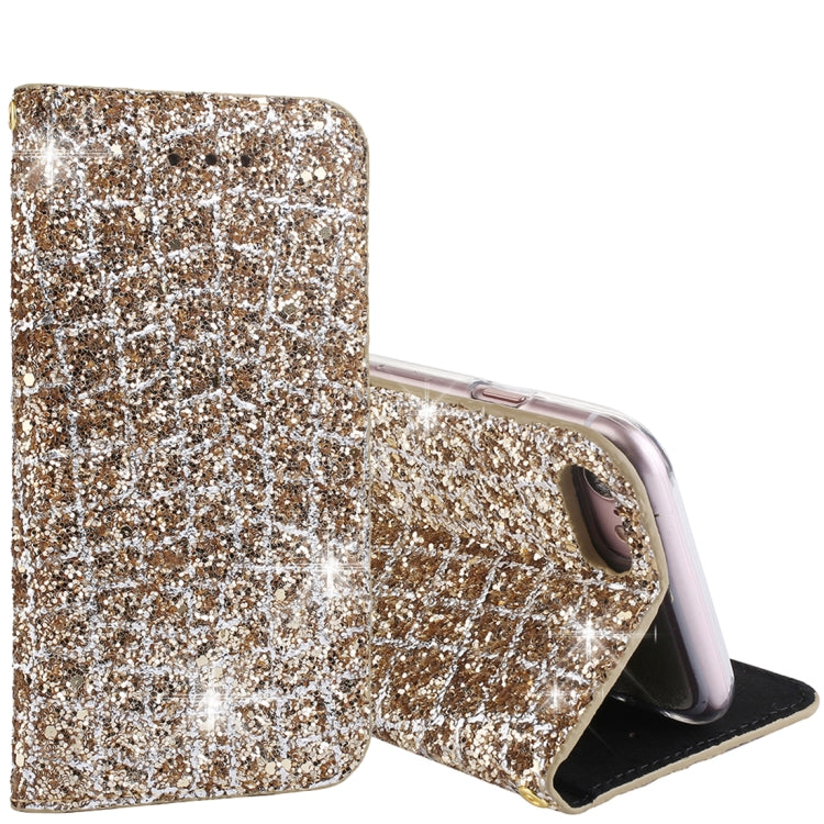 For iPhone SE 2020 & 8 & 7 Crack Texture Sequins Magnetic Horizontal Flip Leather Case with Holder & Card Slots