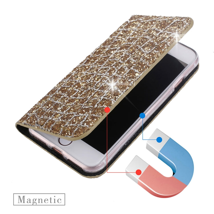 For iPhone SE 2020 & 8 & 7 Crack Texture Sequins Magnetic Horizontal Flip Leather Case with Holder & Card Slots