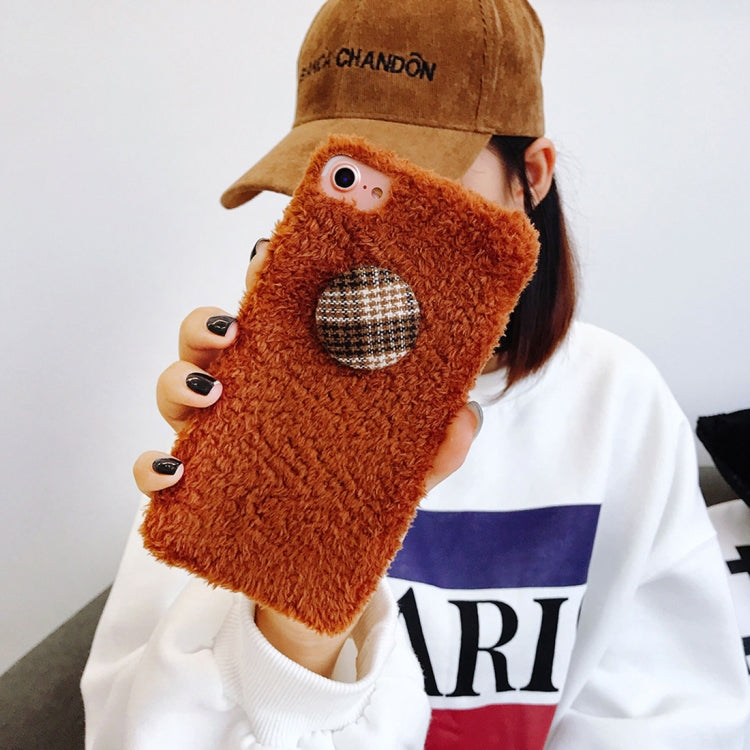 For iPhone SE 2020 & 8 & 7 Plaid Buckle Style Plush Back Cover Case