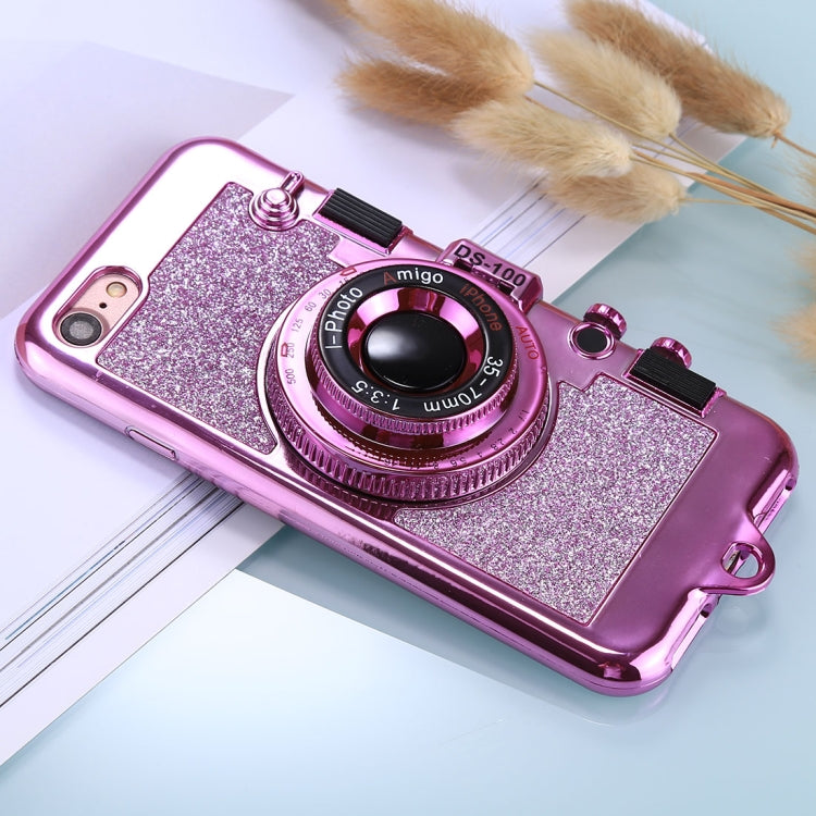 For iPhone SE 2020 & 8 & 7 TPU Camera Shape Mirror Glitter Protective Back Cover Case  with Holder & Lanyard