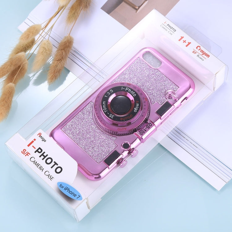 For iPhone SE 2020 & 8 & 7 TPU Camera Shape Mirror Glitter Protective Back Cover Case  with Holder & Lanyard