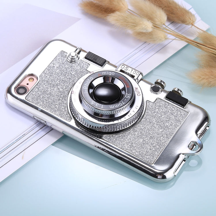 For iPhone SE 2020 & 8 & 7 TPU Camera Shape Mirror Glitter Protective Back Cover Case  with Holder & Lanyard