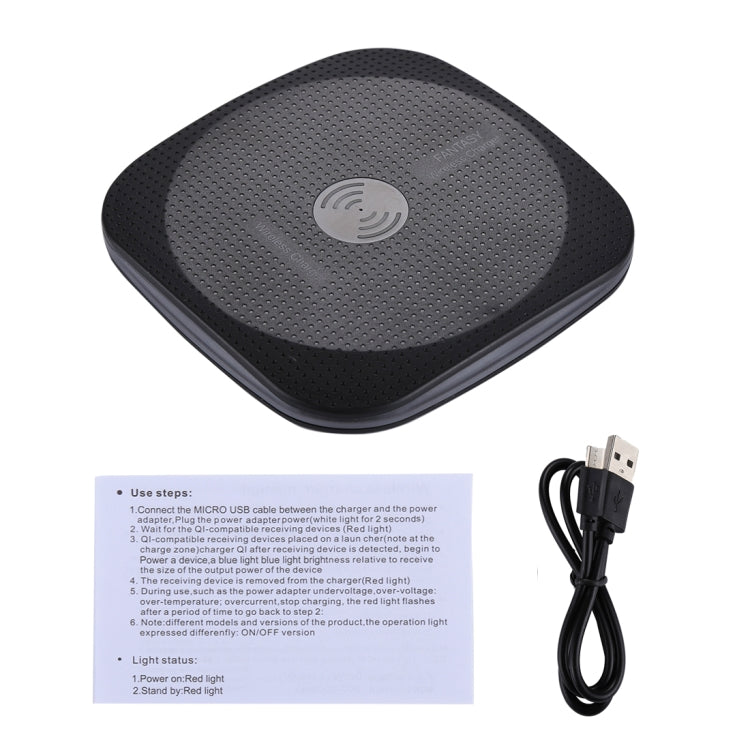 5V 1A Universal Square Qi Standard Fast Wireless Charger with Indicator Light