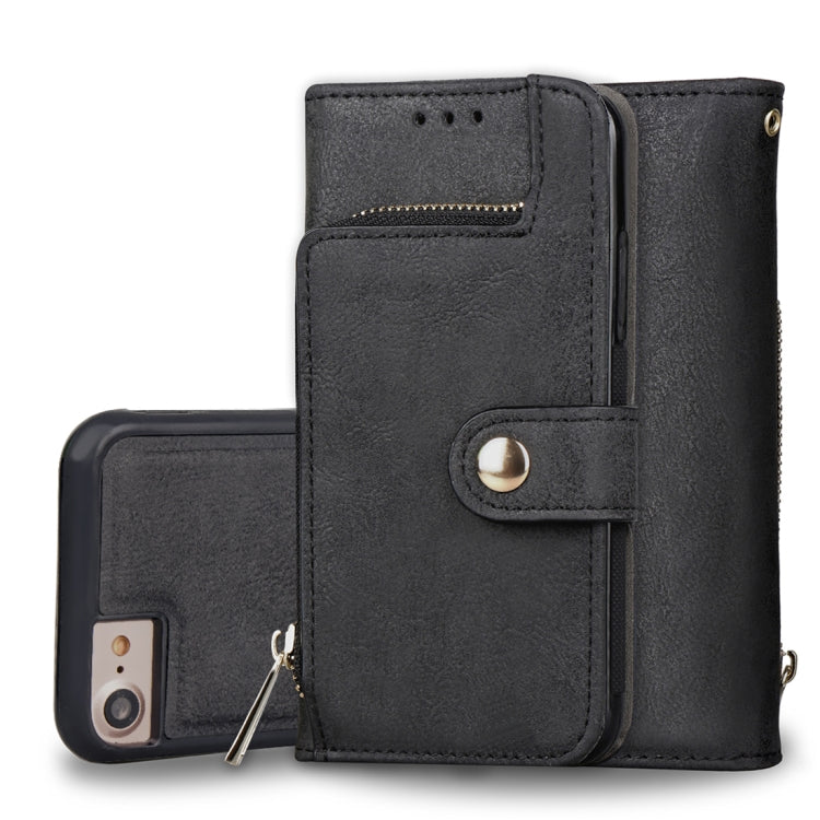 For iPhone SE 2020 & 8 & 7 & 6 & 6s Zipper Earphones Storage Magnetic Frosted Leather Case with Holder & Card Slots & Wallet
