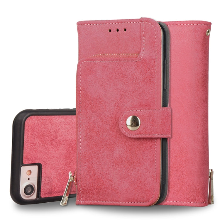 For iPhone SE 2020 & 8 & 7 & 6 & 6s Zipper Earphones Storage Magnetic Frosted Leather Case with Holder & Card Slots & Wallet