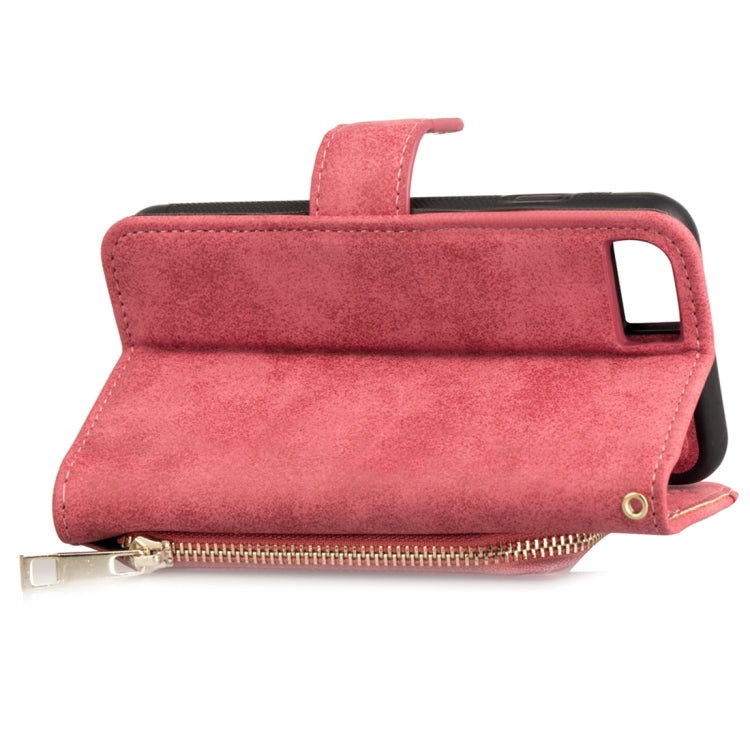 For iPhone SE 2020 & 8 & 7 & 6 & 6s Zipper Earphones Storage Magnetic Frosted Leather Case with Holder & Card Slots & Wallet