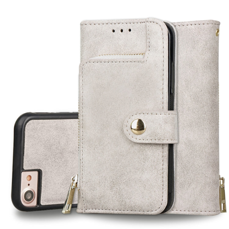 For iPhone SE 2020 & 8 & 7 & 6 & 6s Zipper Earphones Storage Magnetic Frosted Leather Case with Holder & Card Slots & Wallet