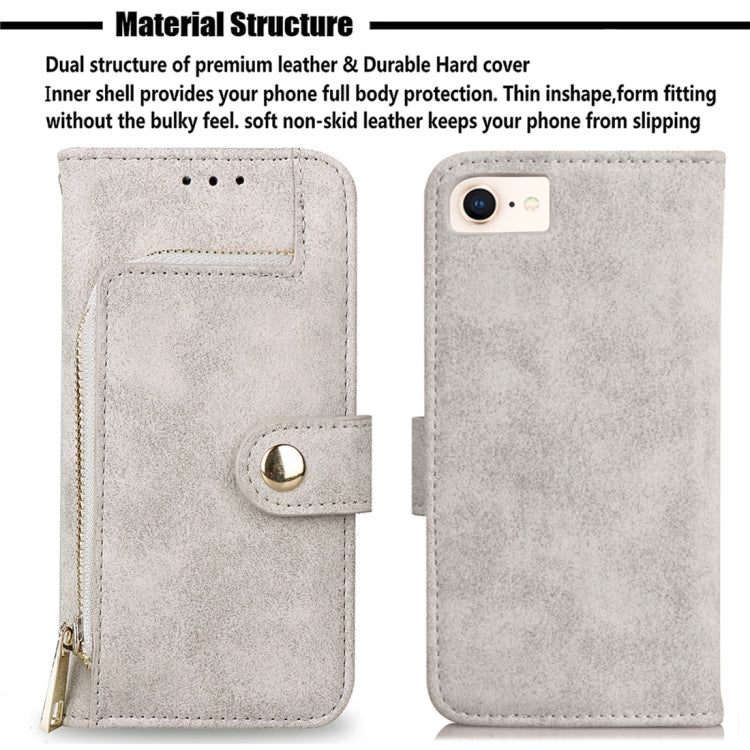 For iPhone SE 2020 & 8 & 7 & 6 & 6s Zipper Earphones Storage Magnetic Frosted Leather Case with Holder & Card Slots & Wallet