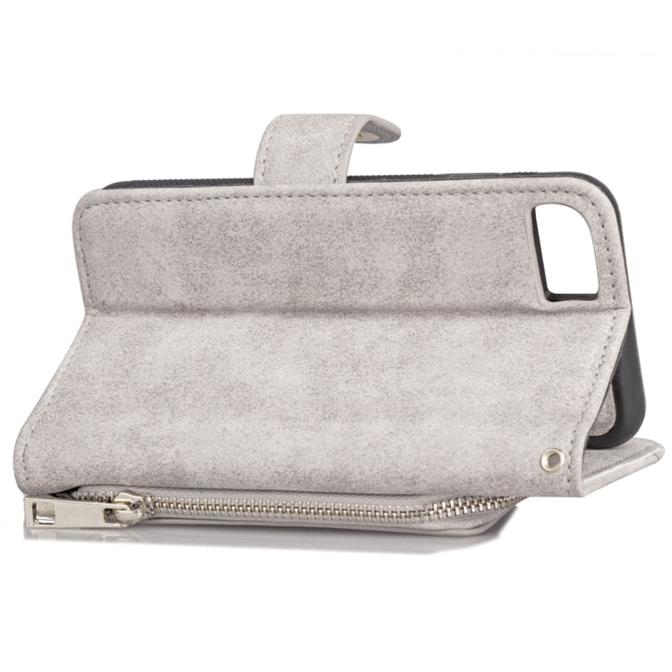For iPhone SE 2020 & 8 & 7 & 6 & 6s Zipper Earphones Storage Magnetic Frosted Leather Case with Holder & Card Slots & Wallet