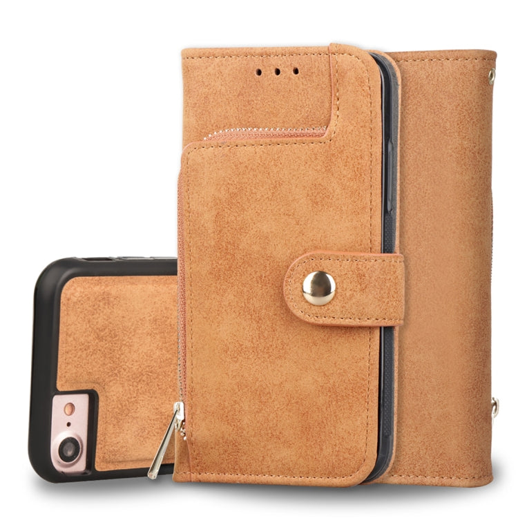 For iPhone SE 2020 & 8 & 7 & 6 & 6s Zipper Earphones Storage Magnetic Frosted Leather Case with Holder & Card Slots & Wallet
