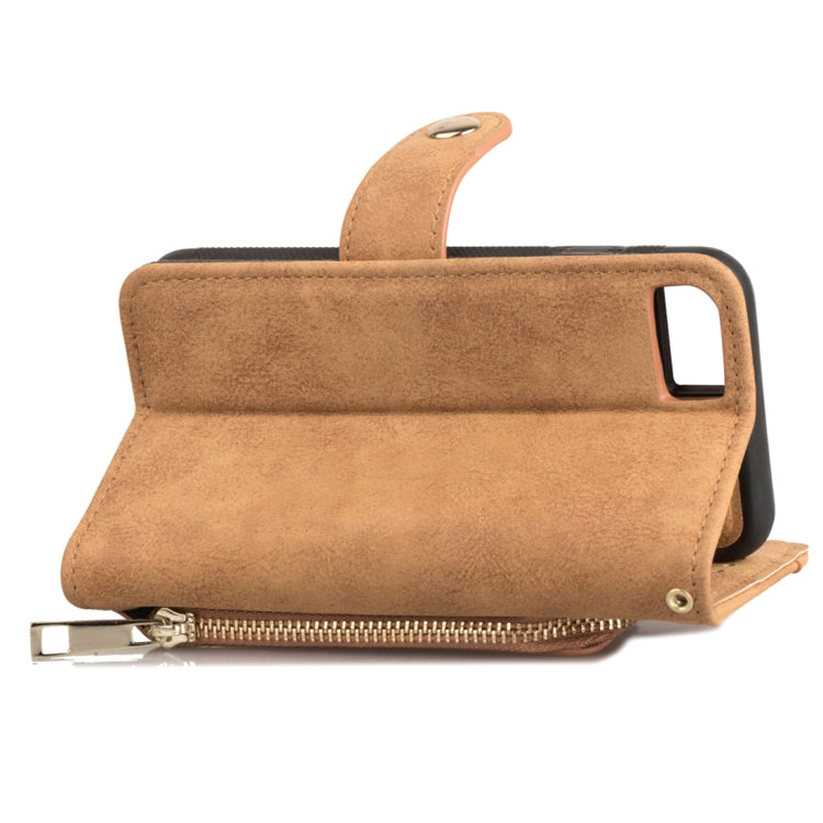 For iPhone SE 2020 & 8 & 7 & 6 & 6s Zipper Earphones Storage Magnetic Frosted Leather Case with Holder & Card Slots & Wallet