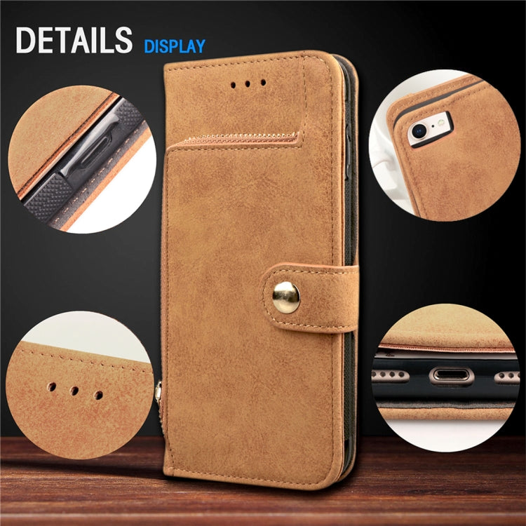 For iPhone SE 2020 & 8 & 7 & 6 & 6s Zipper Earphones Storage Magnetic Frosted Leather Case with Holder & Card Slots & Wallet