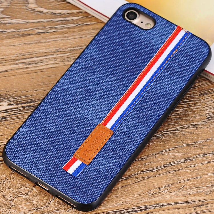 For iPhone 8 Denim Texture Protective Back Cover Case with Lanyard