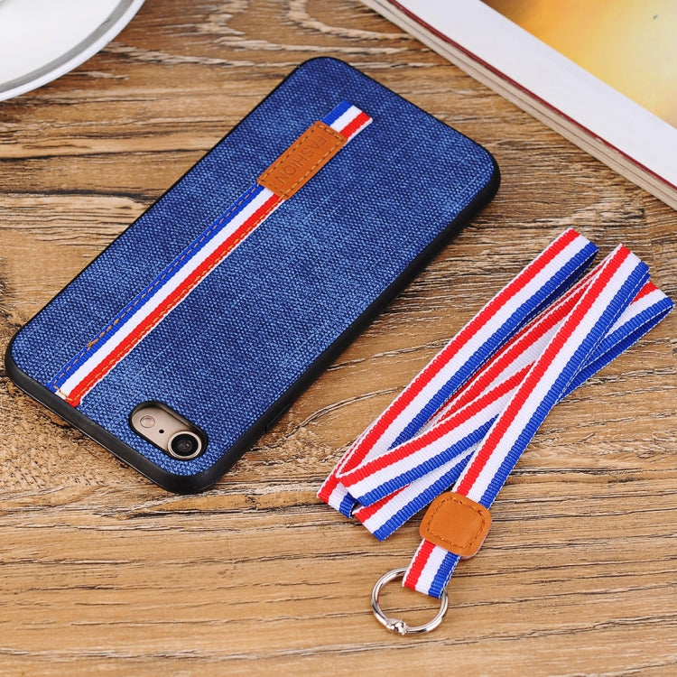 For iPhone 8 Denim Texture Protective Back Cover Case with Lanyard