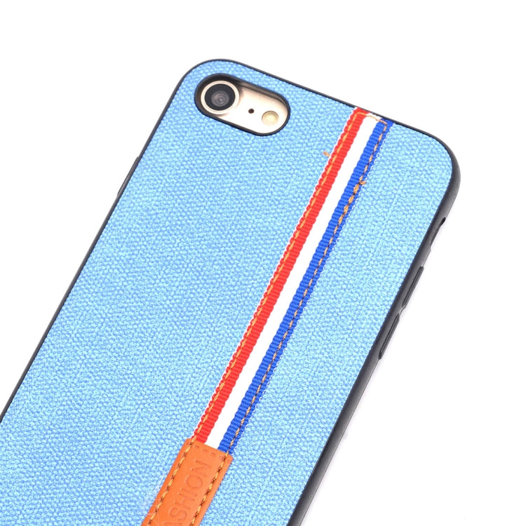 For iPhone 8 Denim Texture Protective Back Cover Case with Lanyard