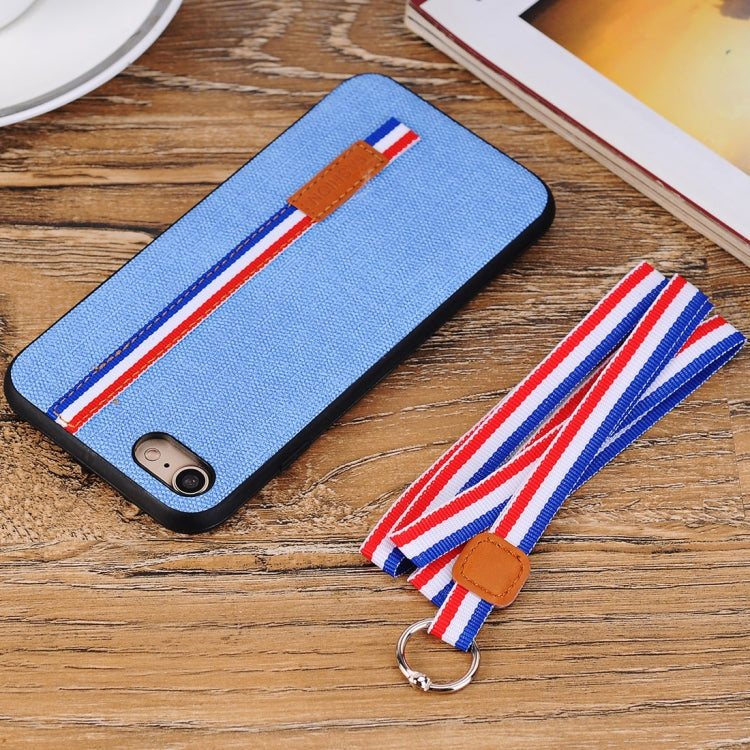 For iPhone 8 Denim Texture Protective Back Cover Case with Lanyard