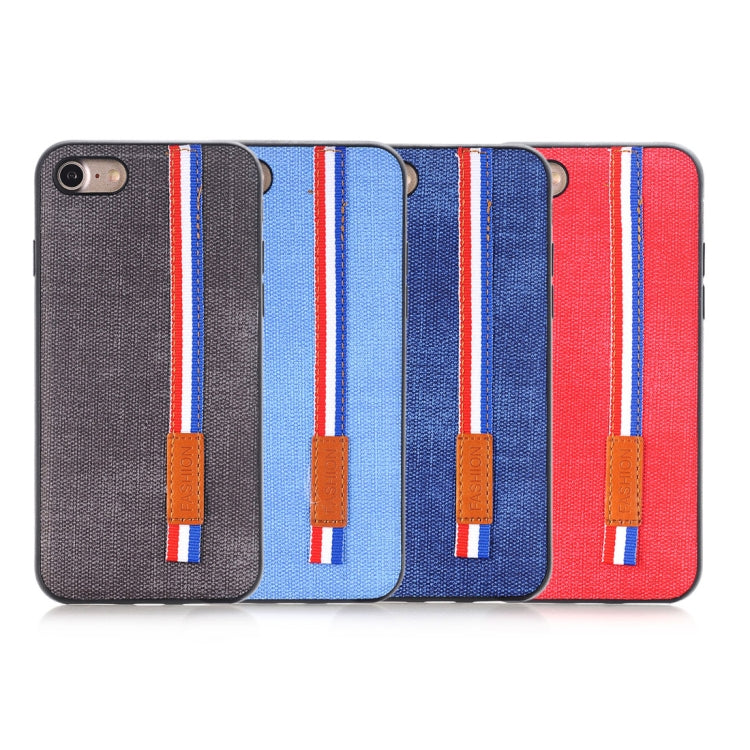 For iPhone 8 Denim Texture Protective Back Cover Case with Lanyard
