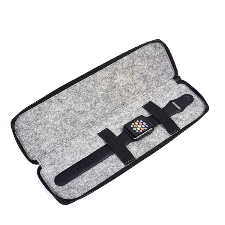For Apple Watch Original Fashion PU Leather Storage Bag Wool Felt Apple Accessories (Apple Watch is not Included)(Orange)